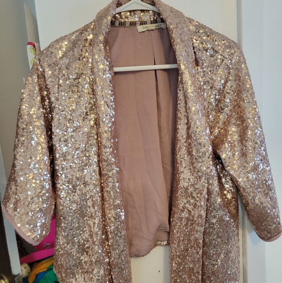 living doll Jackets & Blazers - Living Doll Rose Gold Sequin swing front  short jacket size large